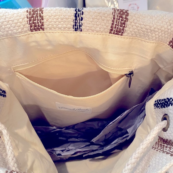 Universal Thread Drawstring Flap Backpack Tweed Striped Beige/Brown/Black Cotton - Picture 6 of 9